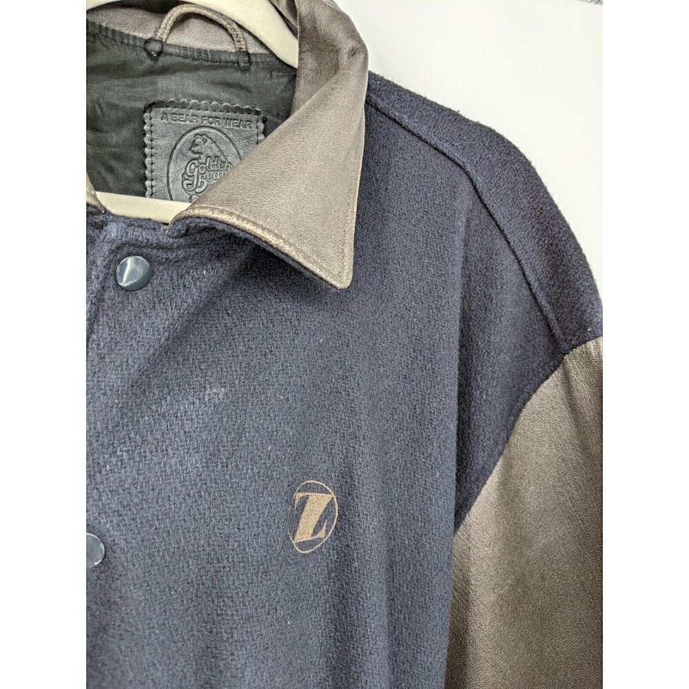 VTG Golden Bear Varsity Bomber Jacket Mens XL Wool Leather Blue Brown Z Letter - Picture 11 of 12
